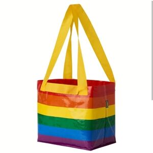 New IKEA STORSTOMMA Multicolor Rainbow Pride Striped Tote Yellow Handles